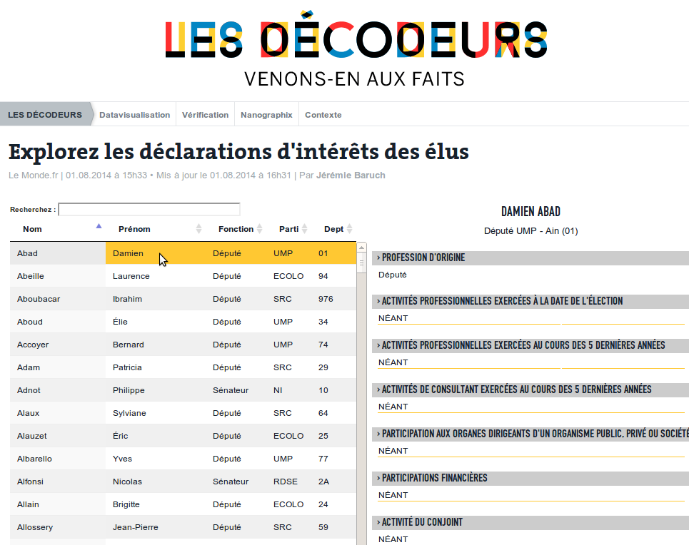 LeMonde.fr - Outil d'exploration des déclarations